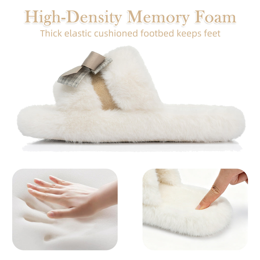 GOEWY Cute Bow Slippers for Women with Memory Foam Open Toe Fuzzy House Slippers indoor outdoor Anti-Skid Soft Birthday Gifts for Women Mom