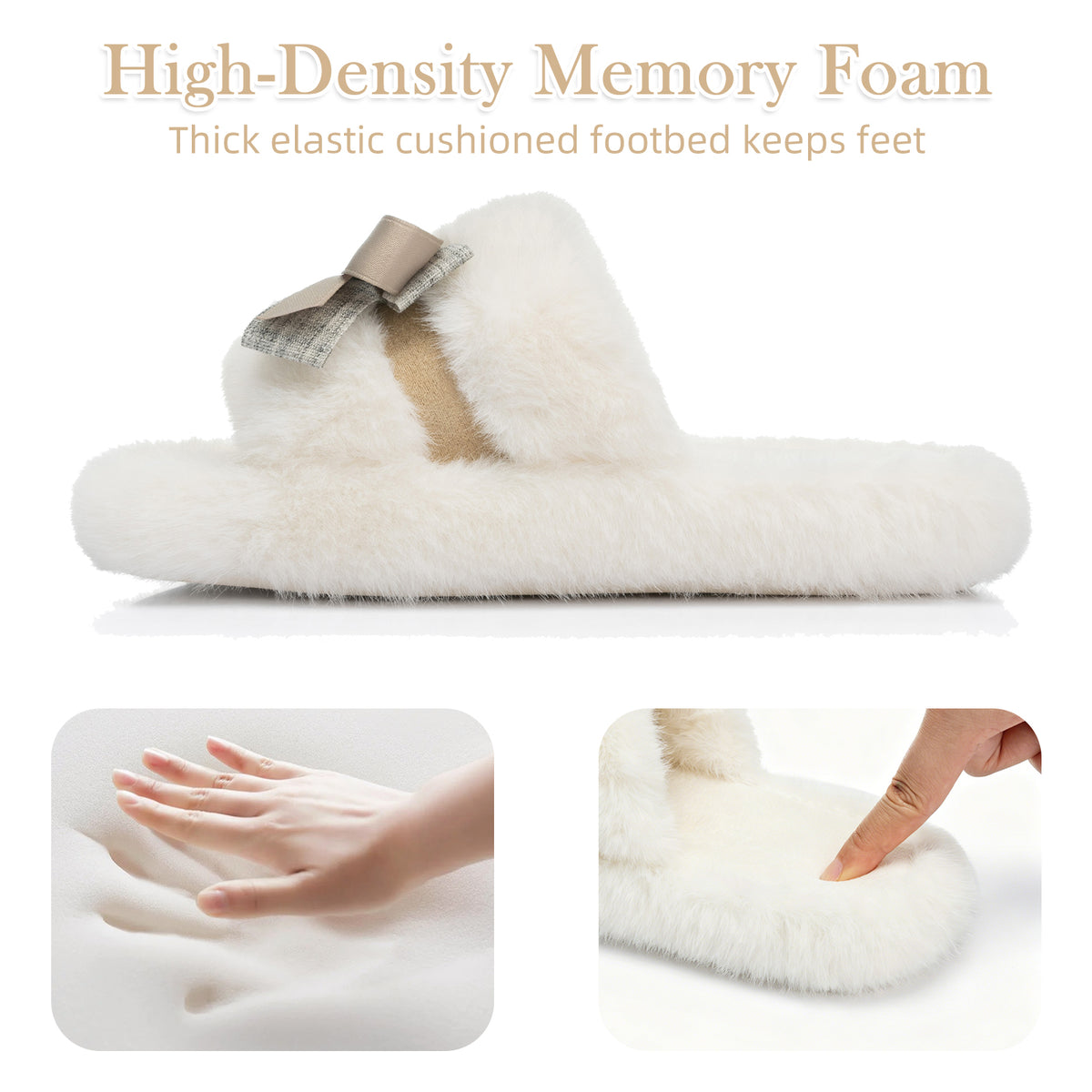 GOEWY Cute Bow Slippers for Women with Memory Foam Open Toe Fuzzy House Slippers indoor outdoor Anti-Skid Soft Birthday Gifts for Women Mom