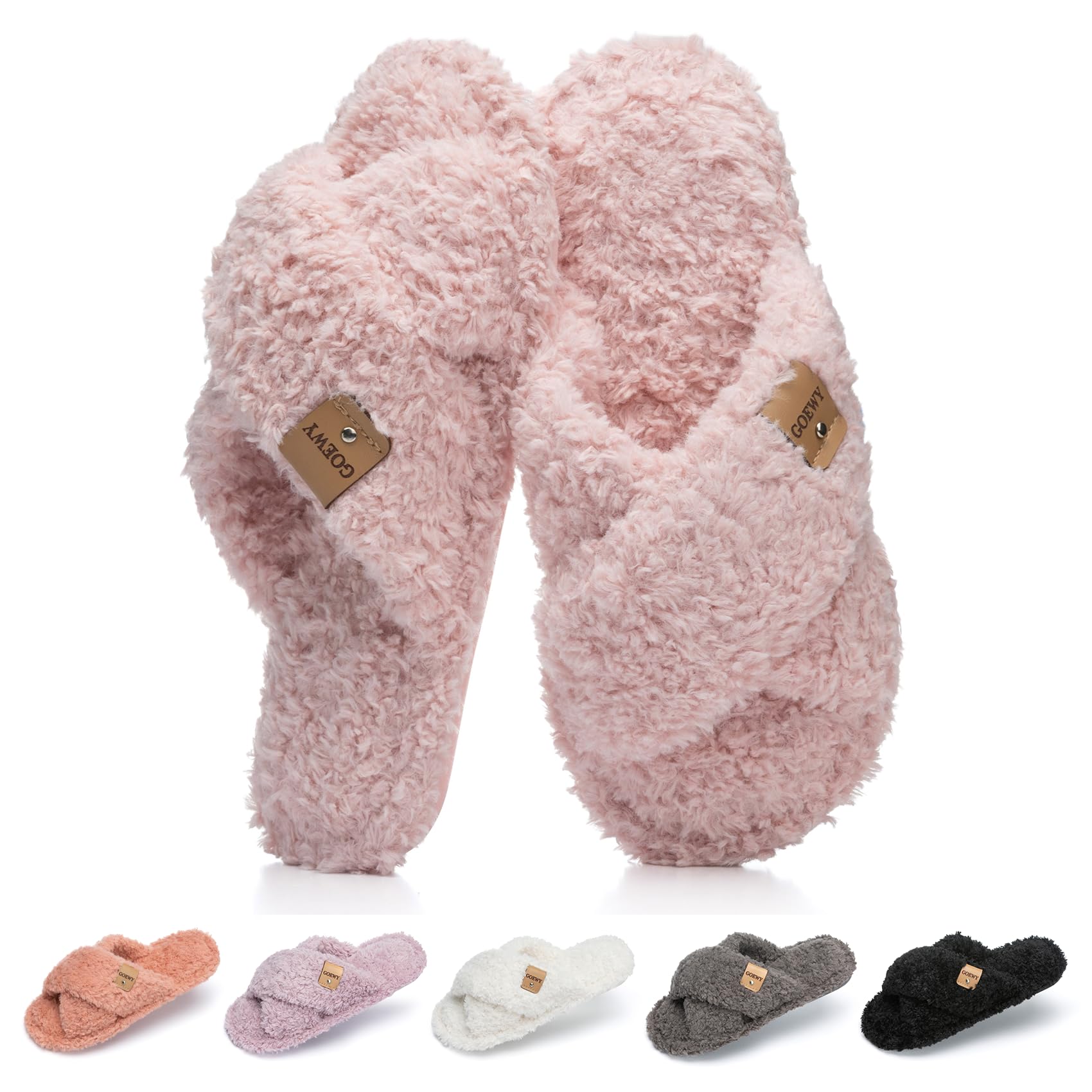 Fuzzy Open Toe Slippers for Women Indoor and Outdoor with Memory Foam Cozy Cross Band Women's Slipper Cute Soft House Shoes Slip On Gifts for Womens Mom Her Ladies Bridesmaid