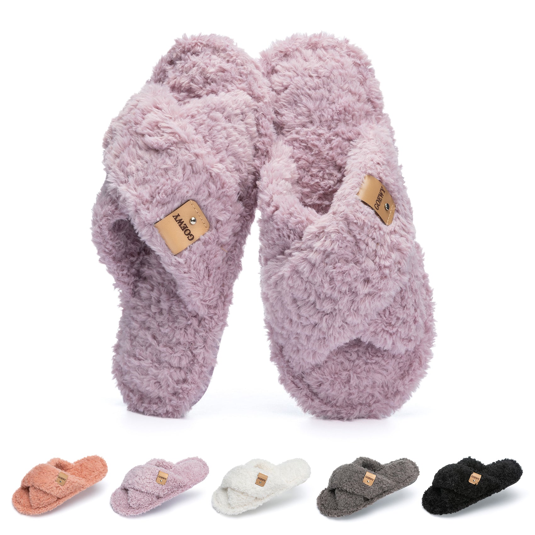 Fuzzy Open Toe Slippers for Women Indoor and Outdoor with Memory Foam Cozy Cross Band Women's Slipper Cute Soft House Shoes Slip On Gifts for Womens Mom Her Ladies Bridesmaid