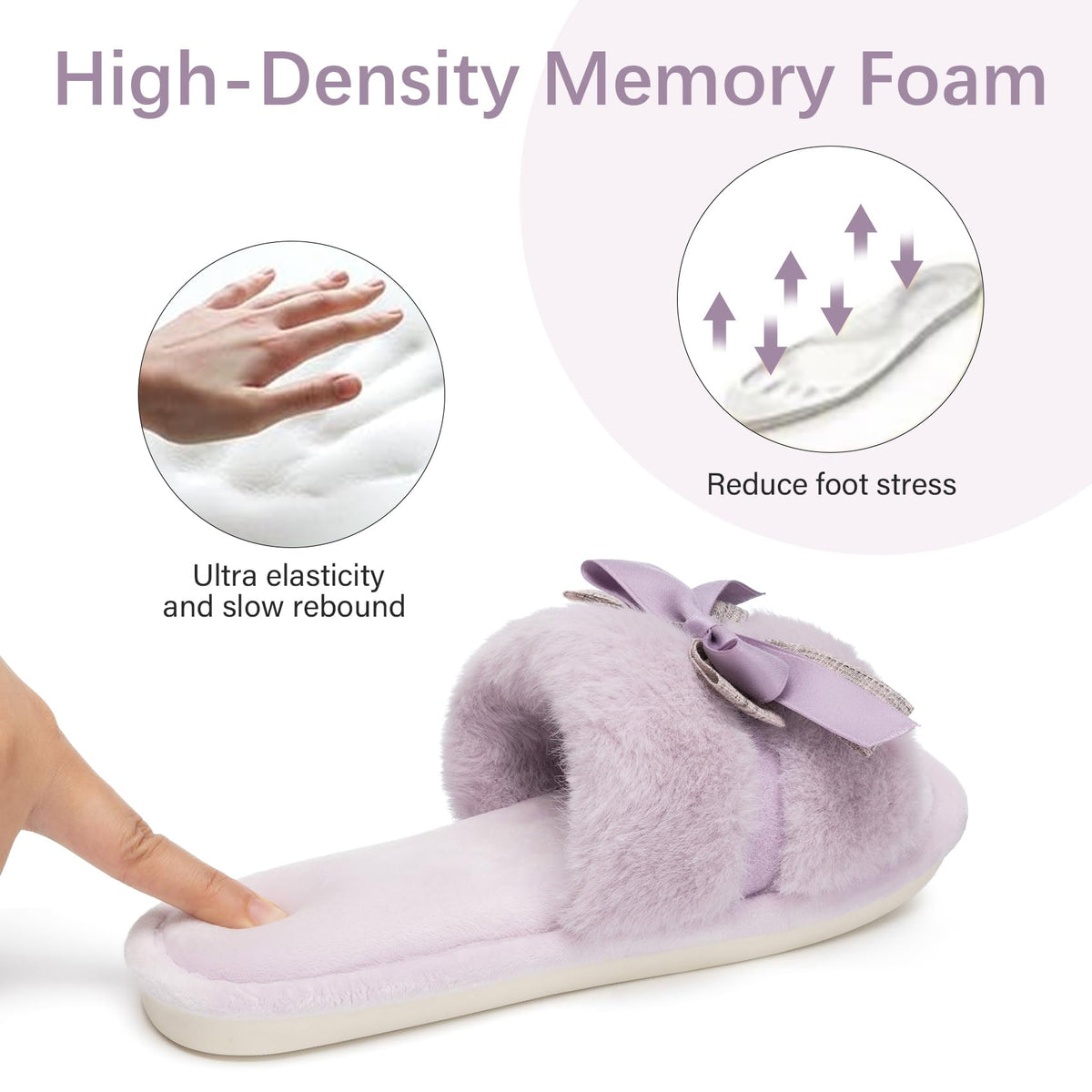 Cute Bow Slippers for Women with Memory Foam Open Toe Fuzzy House Slippers Indoor Outdoor Anti-Skid Soft Birthday Gifts for Women Mom