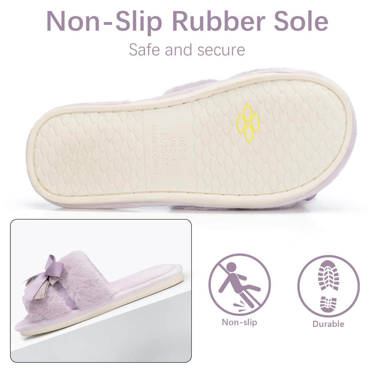 Cute Bow Slippers for Women with Memory Foam Open Toe Fuzzy House Slippers Indoor Outdoor Anti-Skid Soft Birthday Gifts for Women Mom
