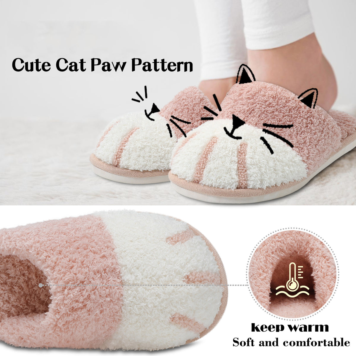 SINNO Cute Animal Slippers for Women Indoor Outdoor Memory Foam House Slipper Soft Warm Cozy Fuzzy Bedroom Non-Slip Shoes Christmas Gift ladies