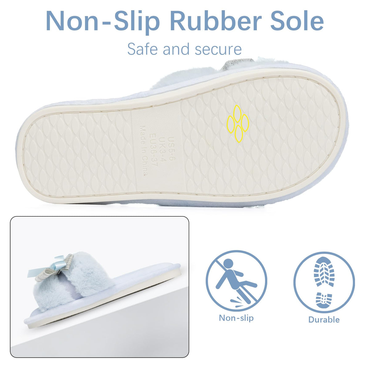 Cute Bow Slippers for Women with Memory Foam Open Toe Fuzzy House Slippers Indoor Outdoor Anti-Skid Soft Birthday Gifts for Women Mom