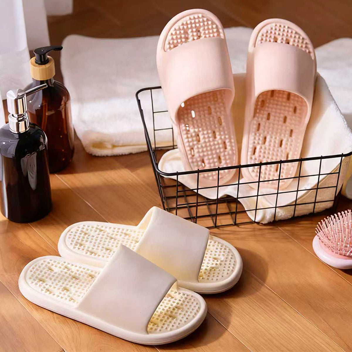 GOEWY Shower Shoes with Drain Holes Massage Granules for Women Men Gym Shower Slippers Slides Quick Drying Bathroom Beach Sandals Lightweight Non-Slip