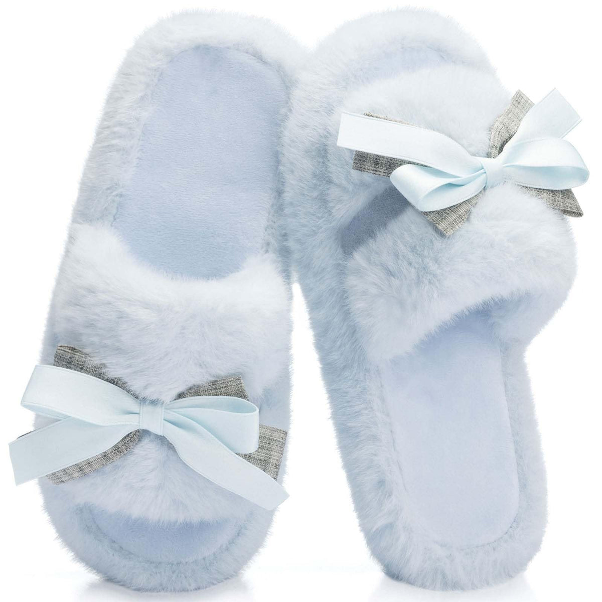 GOEWY Cute Bow Slippers for Women with Memory Foam Open Toe Fuzzy House Slippers indoor outdoor Anti-Skid Soft Birthday Gifts for Women Mom