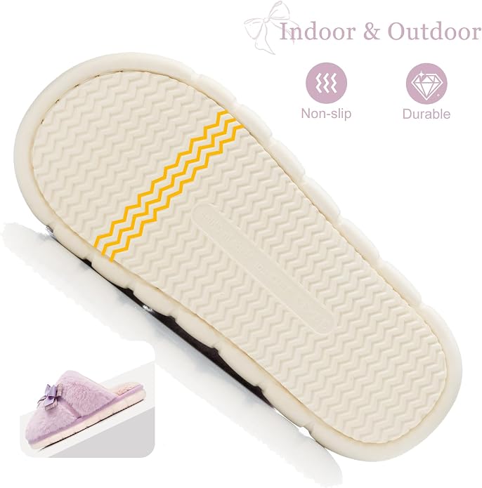 GOEWY Cute Women's Memory Foam House Slippers - Fuzzy Plush Faux Fur Slippers with Bow Butterfly Tie - Anti-Skid Indoor/Outdoor Gifts for Women, Moms & Ladies