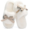 GOEWY Cute Bow Slippers for Women with Memory Foam Open Toe Fuzzy House Slippers indoor outdoor Anti-Skid Soft Birthday Gifts for Women Mom