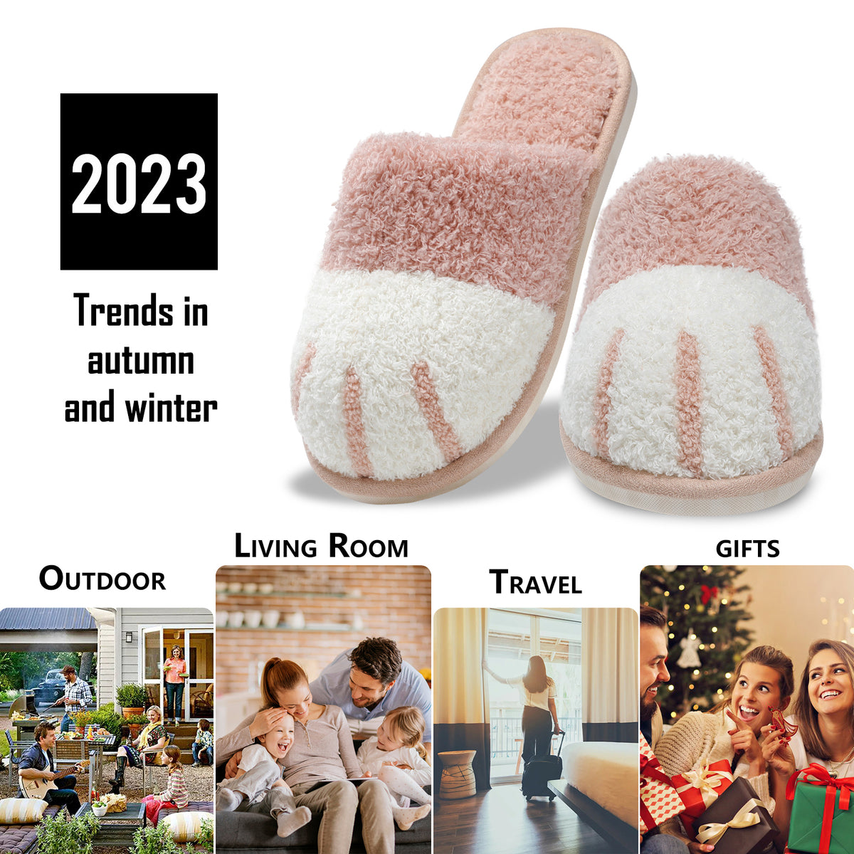 SINNO Cute Animal Slippers for Women Indoor Outdoor Memory Foam House Slipper Soft Warm Cozy Fuzzy Bedroom Non-Slip Shoes Christmas Gift ladies