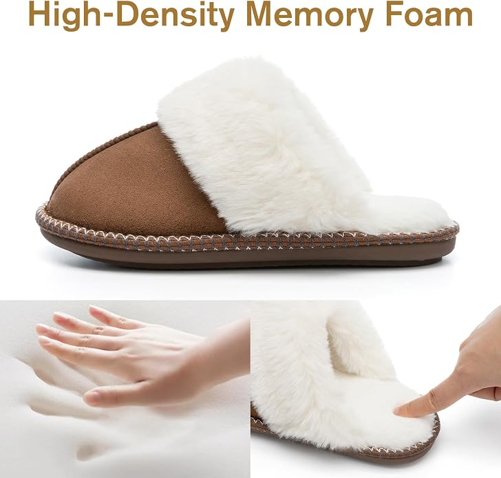 GOEWY Fuzzy Slippers for Women with Memory Foam Warm Winter Faux Fur Slippers House Shoes Indoor Outdoor Gifts For Women Suede Anti-Skid
