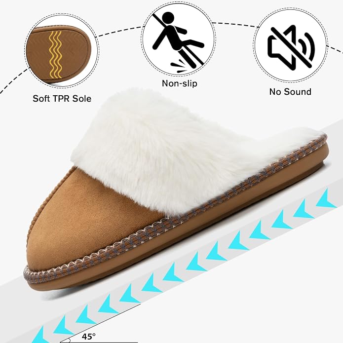 GOEWY Fuzzy Slippers for Women with Memory Foam Warm Winter Faux Fur Slippers House Shoes Indoor Outdoor Gifts For Women Suede Anti-Skid