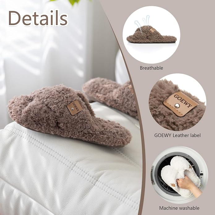 Fuzzy Open Toe Slippers for Women Indoor and Outdoor with Memory Foam Cozy Cross Band Women's Slipper Cute Soft House Shoes Slip On Gifts for Womens Mom Her Ladies Bridesmaid