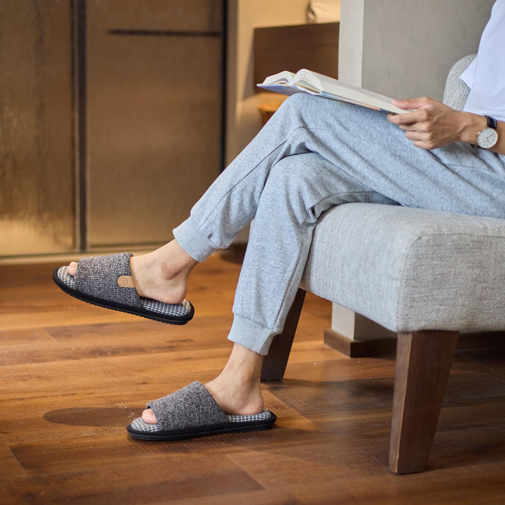 GOEWY Mens Cozy Memory Foam Slippers Indoor Outdoor Gifts for Men Slip On House Shoes Anti-skid Soft Open Toe Slippers