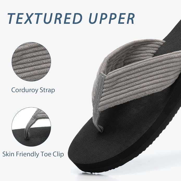 GOEWY Flip Flops for Women With Arch Support Womens Sandals Comfortable Yoga Mat Corduroy Summer Beach Walking Thong Slides Shoes Slip On Indoor Outdoor