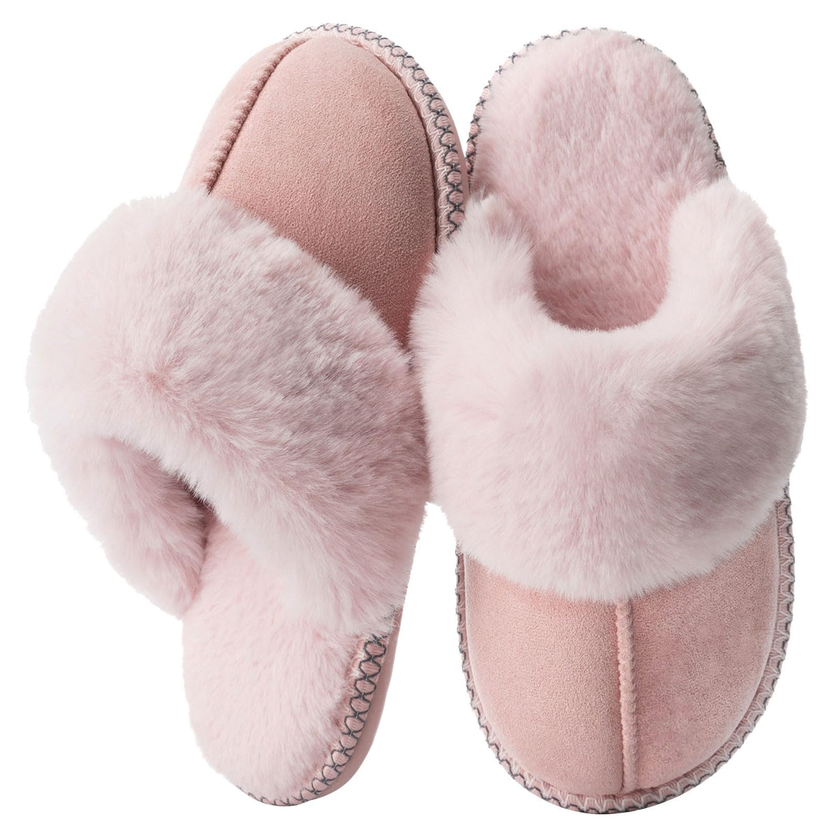 GOEWY Fuzzy Slippers for Women with Memory Foam Warm Winter Faux Fur Slippers House Shoes Indoor Outdoor Gifts For Women Suede Anti-Skid