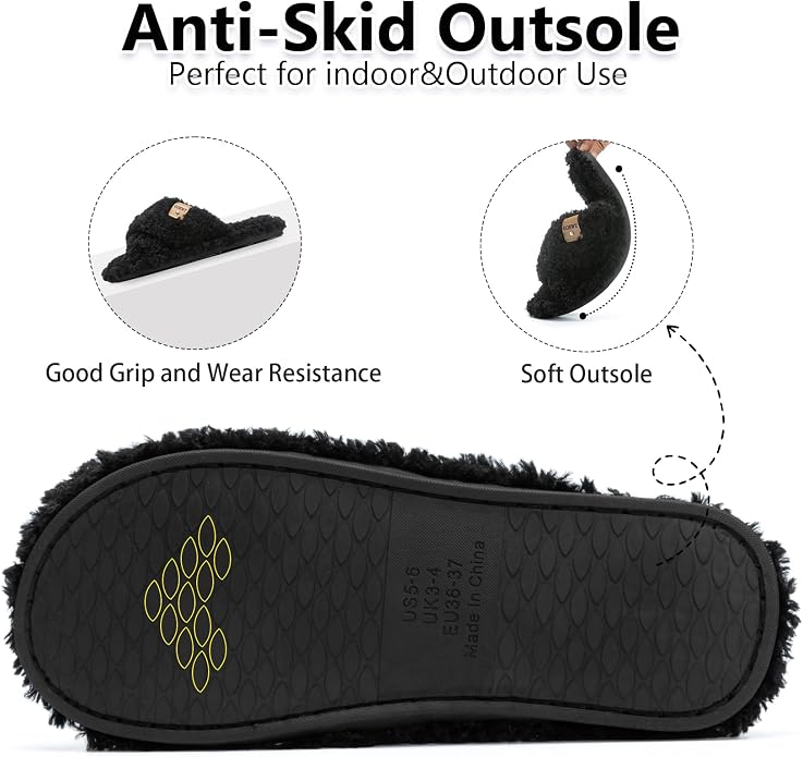Fuzzy Open Toe Slippers for Women Indoor and Outdoor with Memory Foam Cozy Cross Band Women's Slipper Cute Soft House Shoes Slip On Gifts for Womens Mom Her Ladies Bridesmaid
