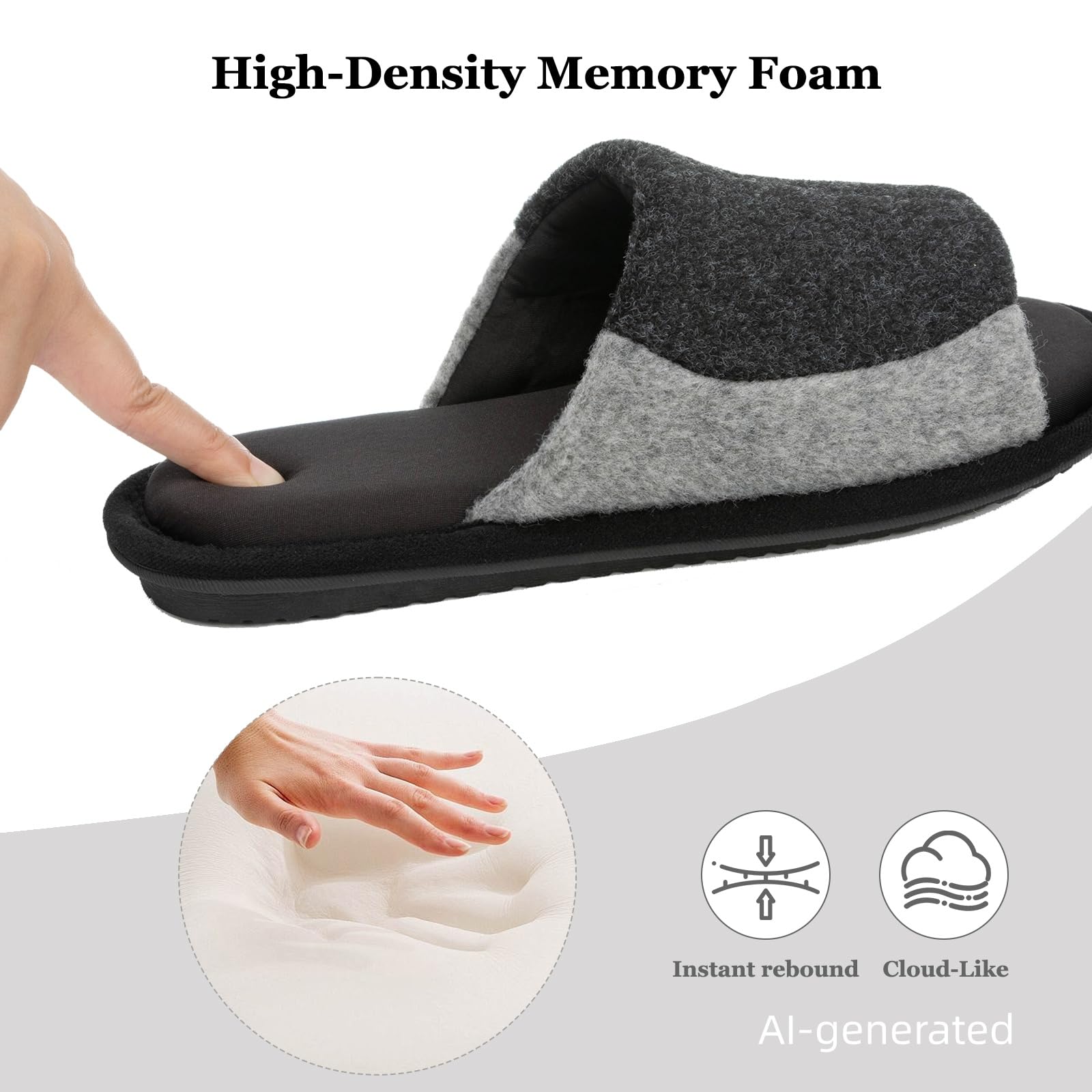 GOEWY Mens Cozy Memory Foam Slippers Indoor Outdoor Gifts for Men Slip On House Shoes Anti-skid Soft Open Toe Slippers
