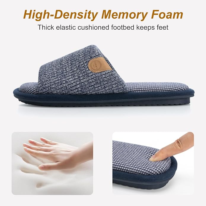 GOEWY Mens Cozy Memory Foam Slippers Indoor Outdoor Gifts for Men Slip On House Shoes Anti-skid Soft Open Toe Slippers