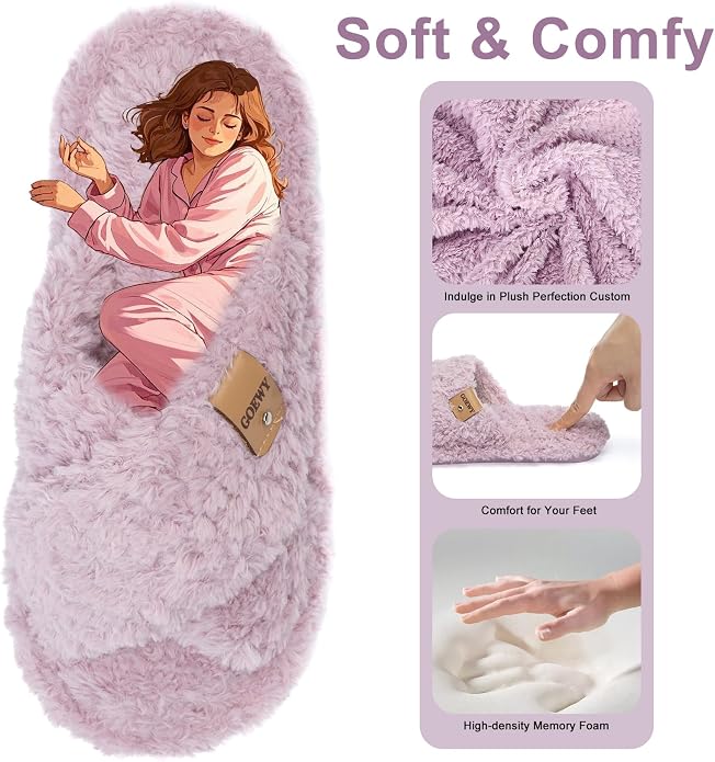 Fuzzy Open Toe Slippers for Women Indoor and Outdoor with Memory Foam Cozy Cross Band Women's Slipper Cute Soft House Shoes Slip On Gifts for Womens Mom Her Ladies Bridesmaid