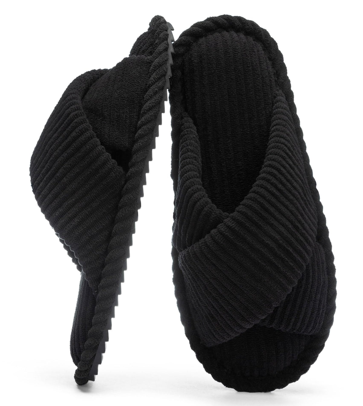 GOEWY Slippers for Women Memory Foam House Bedroom Corduroy Crossbands Open Toe Slides Sandals Shoes Comfy Trendy Gift for womens Anti-Skid sole