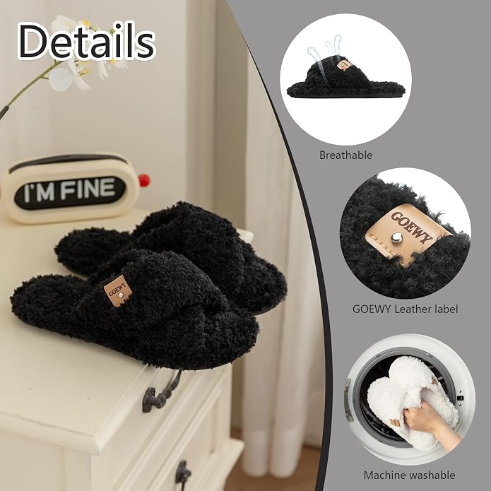 Fuzzy Open Toe Slippers for Women Indoor and Outdoor with Memory Foam Cozy Cross Band Women's Slipper Cute Soft House Shoes Slip On Gifts for Womens Mom Her Ladies Bridesmaid