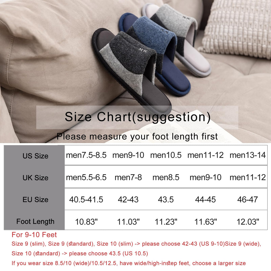 GOEWY Mens Cozy Memory Foam Slippers Indoor Outdoor Gifts for Men Slip On House Shoes Anti-skid Soft Open Toe Slippers