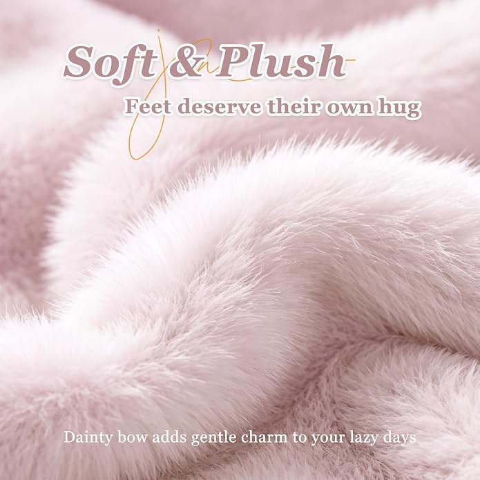 GOEWY Cute Women's Memory Foam House Slippers - Fuzzy Plush Faux Fur Slippers with Bow Butterfly Tie - Anti-Skid Indoor/Outdoor Gifts for Women, Moms & Ladies