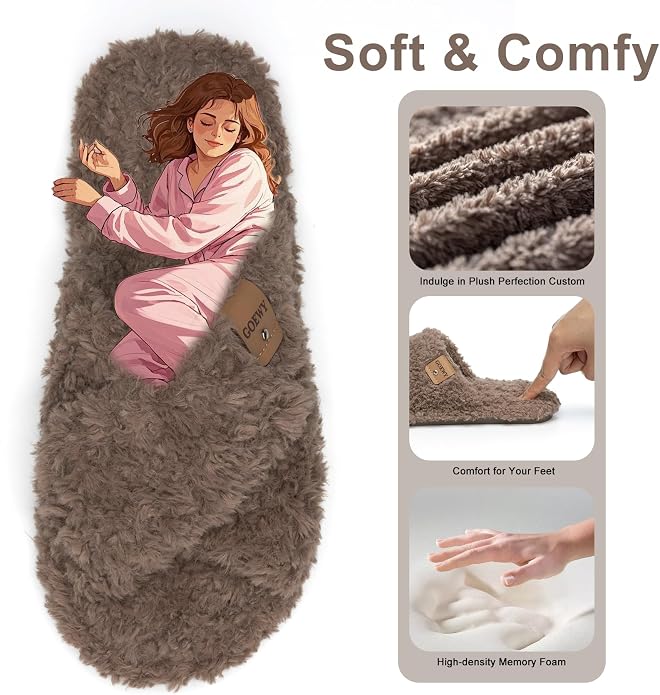 Fuzzy Open Toe Slippers for Women Indoor and Outdoor with Memory Foam Cozy Cross Band Women's Slipper Cute Soft House Shoes Slip On Gifts for Womens Mom Her Ladies Bridesmaid