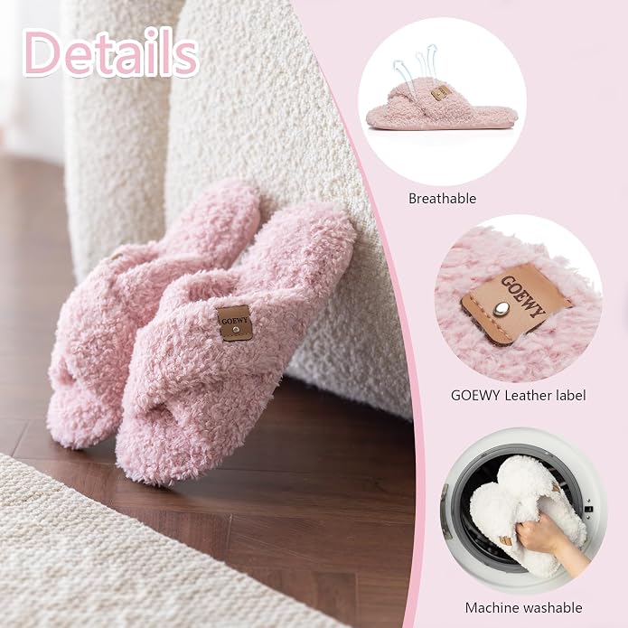 Fuzzy Open Toe Slippers for Women Indoor and Outdoor with Memory Foam Cozy Cross Band Women's Slipper Cute Soft House Shoes Slip On Gifts for Womens Mom Her Ladies Bridesmaid