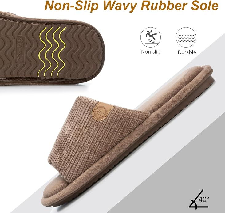 GOEWY Mens Cozy Memory Foam Slippers Indoor Outdoor Gifts for Men Slip On House Shoes Anti-skid Soft Open Toe Slippers