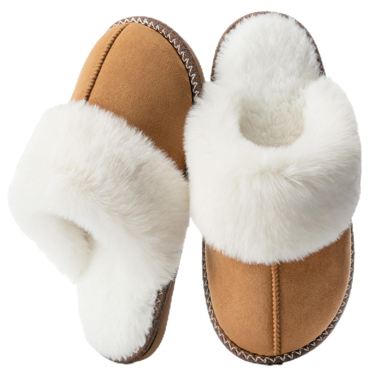 GOEWY Fuzzy Slippers for Women with Memory Foam Warm Winter Faux Fur Slippers House Shoes Indoor Outdoor Gifts For Women Suede Anti-Skid