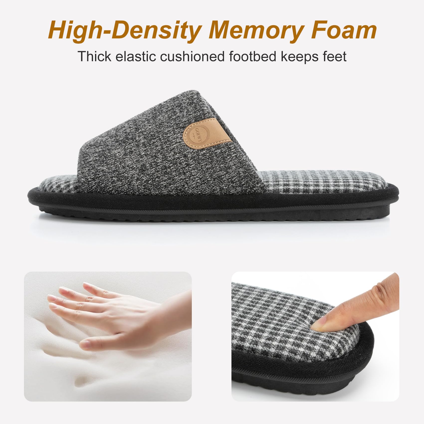 GOEWY Mens Cozy Memory Foam Slippers Indoor Outdoor Gifts for Men Slip On House Shoes Anti-skid Soft Open Toe Slippers