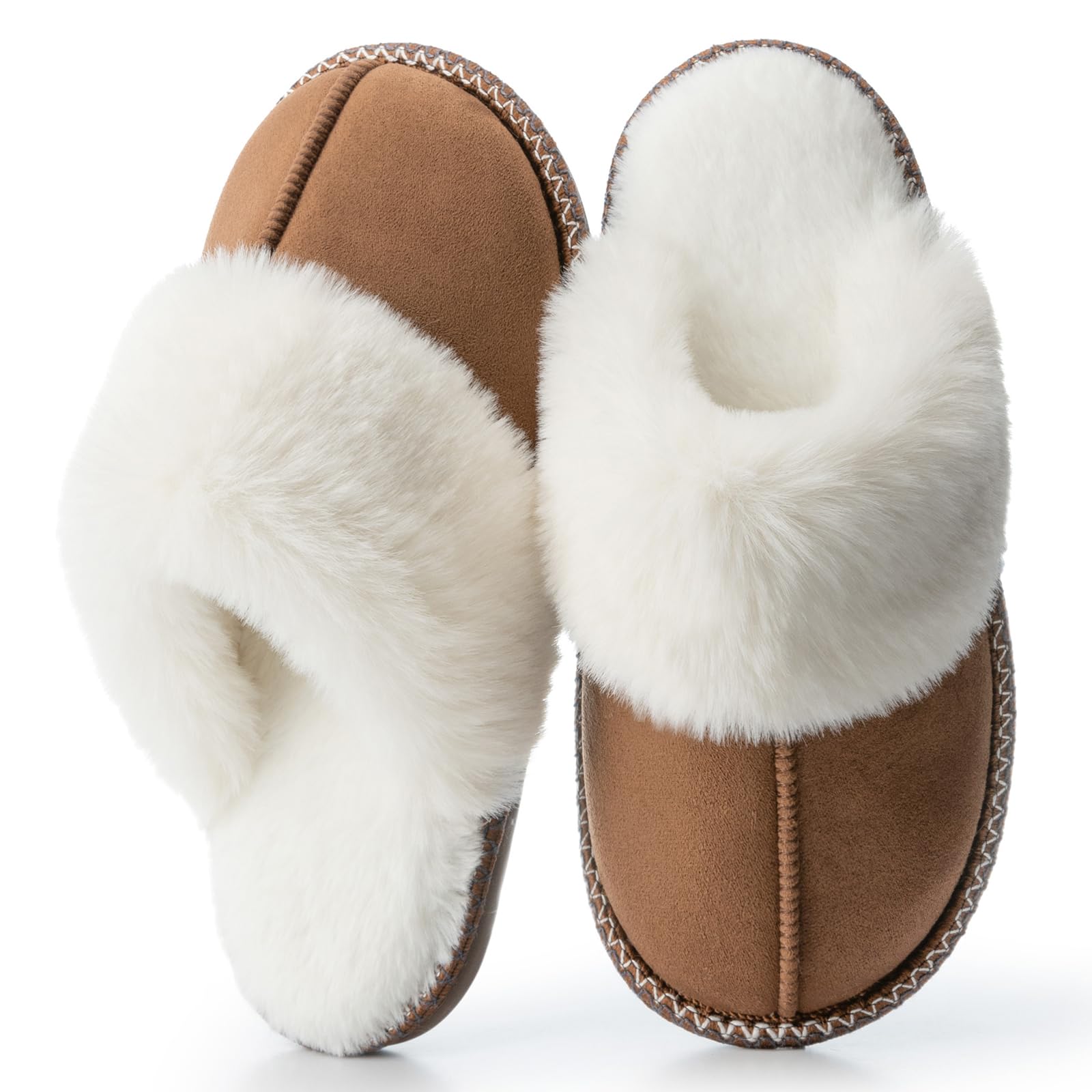 GOEWY Fuzzy Slippers for Women with Memory Foam Warm Winter Faux Fur Slippers House Shoes Indoor Outdoor Gifts For Women Suede Anti-Skid