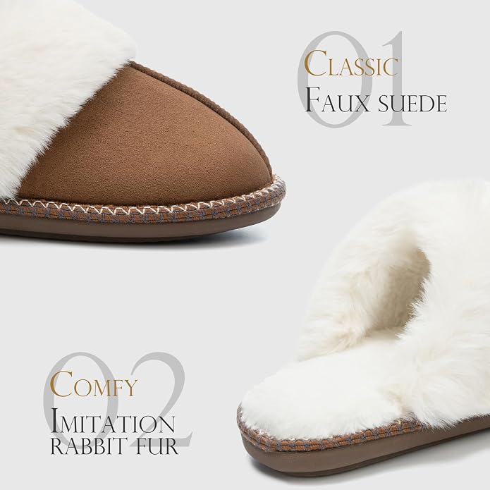 GOEWY Fuzzy Slippers for Women with Memory Foam Warm Winter Faux Fur Slippers House Shoes Indoor Outdoor Gifts For Women Suede Anti-Skid