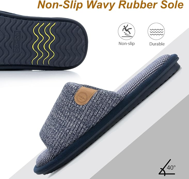 GOEWY Mens Cozy Memory Foam Slippers Indoor Outdoor Gifts for Men Slip On House Shoes Anti-skid Soft Open Toe Slippers