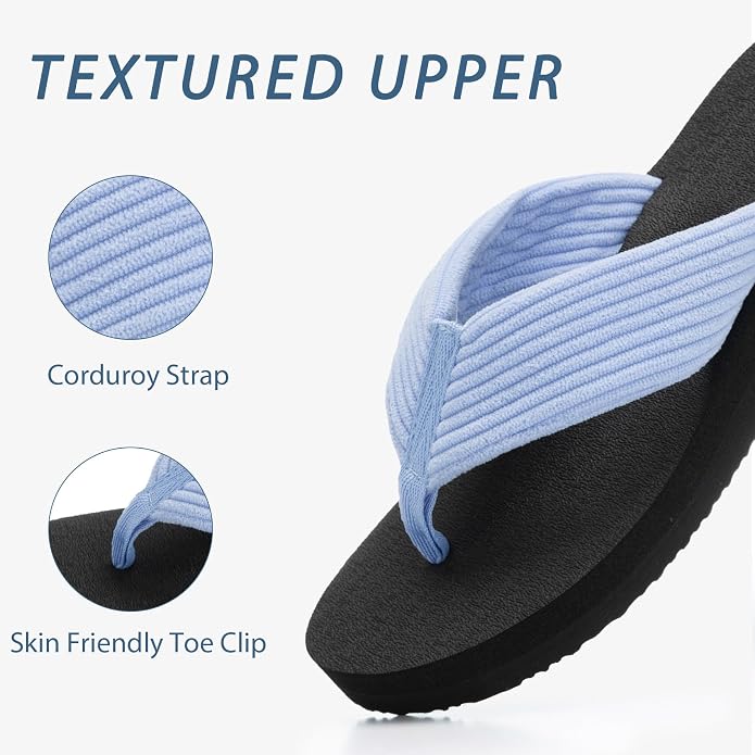 GOEWY Flip Flops for Women With Arch Support Womens Sandals Comfortable Yoga Mat Corduroy Summer Beach Walking Thong Slides Shoes Slip On Indoor Outdoor