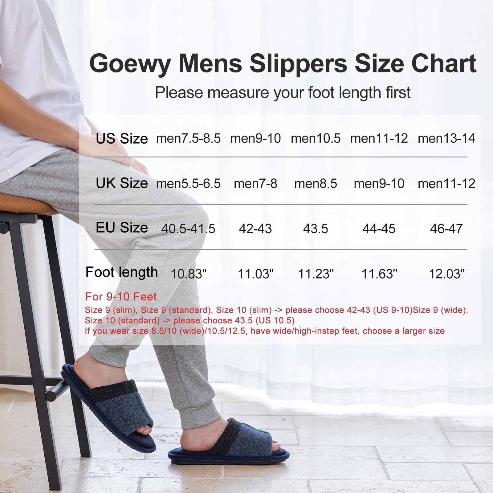 GOEWY Mens Cozy Memory Foam Slippers Indoor Outdoor Gifts for Men Slip On House Shoes Anti-skid Soft Open Toe Slippers