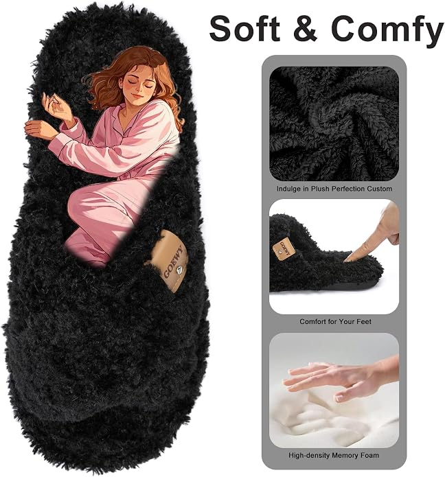 Fuzzy Open Toe Slippers for Women Indoor and Outdoor with Memory Foam Cozy Cross Band Women's Slipper Cute Soft House Shoes Slip On Gifts for Womens Mom Her Ladies Bridesmaid