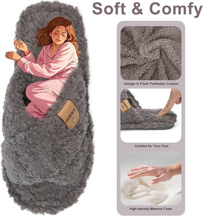 Fuzzy Open Toe Slippers for Women Indoor and Outdoor with Memory Foam Cozy Cross Band Women's Slipper Cute Soft House Shoes Slip On Gifts for Womens Mom Her Ladies Bridesmaid