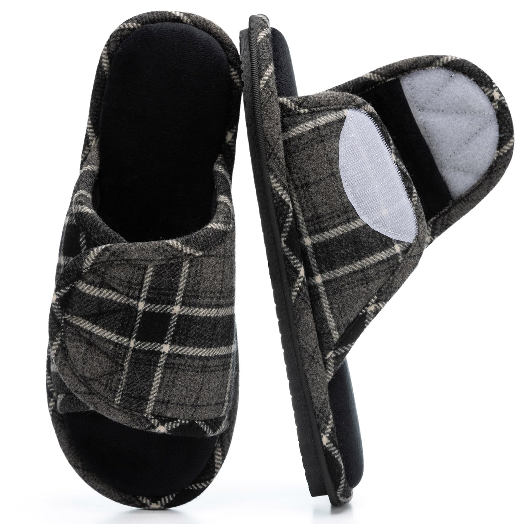GOEWY Adjustable Open-Toe Mens Slippers Memory Foam House Slippers with Non-Slip Soles Indoor and Outdoor Shoes Gifts for Men Him Dad