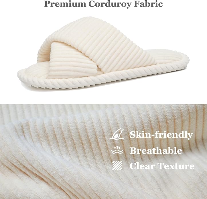 GOEWY Slippers for Women Memory Foam House Bedroom Corduroy Crossbands Open Toe Slides Sandals Shoes Comfy Trendy Gift for womens Anti-Skid sole