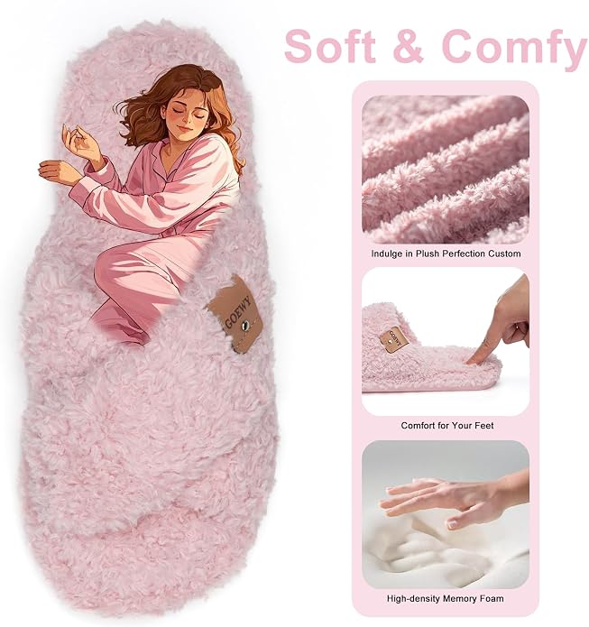 Fuzzy Open Toe Slippers for Women Indoor and Outdoor with Memory Foam Cozy Cross Band Women's Slipper Cute Soft House Shoes Slip On Gifts for Womens Mom Her Ladies Bridesmaid