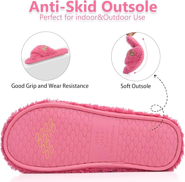 Fuzzy Open Toe Slippers for Women Indoor and Outdoor with Memory Foam Cozy Cross Band Women's Slipper Cute Soft House Shoes Slip On Gifts for Womens Mom Her Ladies Bridesmaid