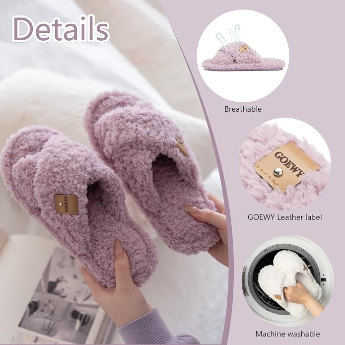 Fuzzy Open Toe Slippers for Women Indoor and Outdoor with Memory Foam Cozy Cross Band Women's Slipper Cute Soft House Shoes Slip On Gifts for Womens Mom Her Ladies Bridesmaid