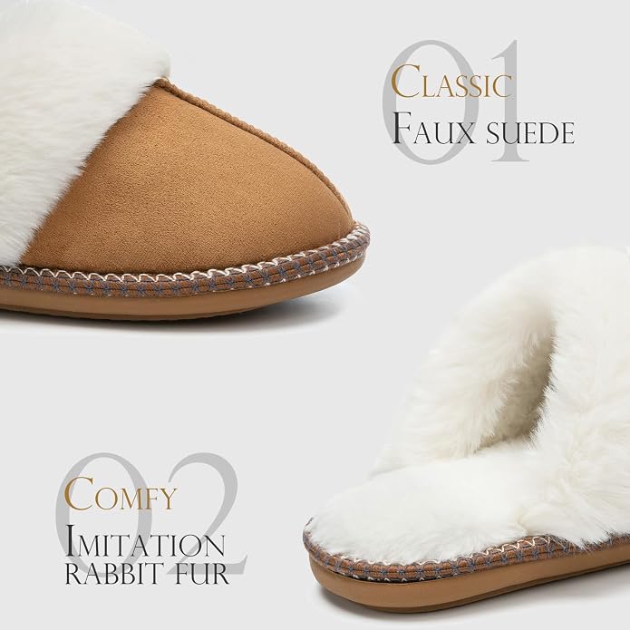 GOEWY Fuzzy Slippers for Women with Memory Foam Warm Winter Faux Fur Slippers House Shoes Indoor Outdoor Gifts For Women Suede Anti-Skid