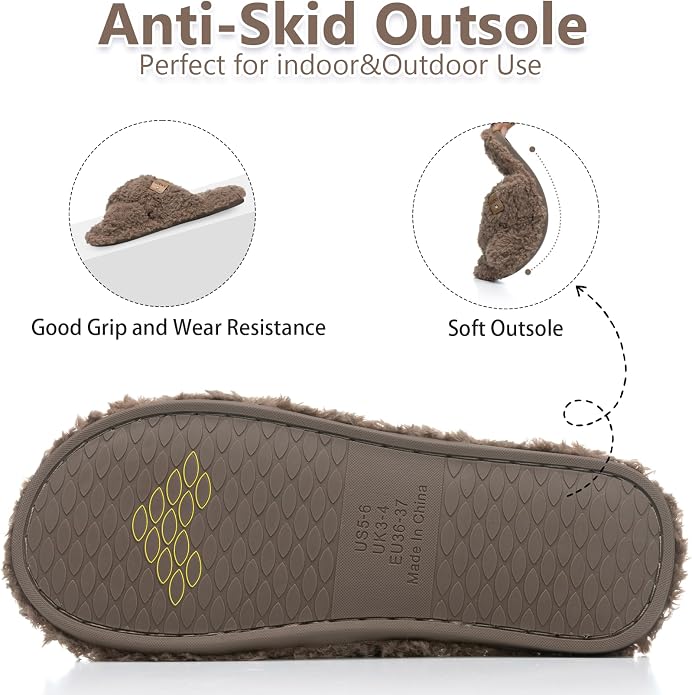 Fuzzy Open Toe Slippers for Women Indoor and Outdoor with Memory Foam Cozy Cross Band Women's Slipper Cute Soft House Shoes Slip On Gifts for Womens Mom Her Ladies Bridesmaid