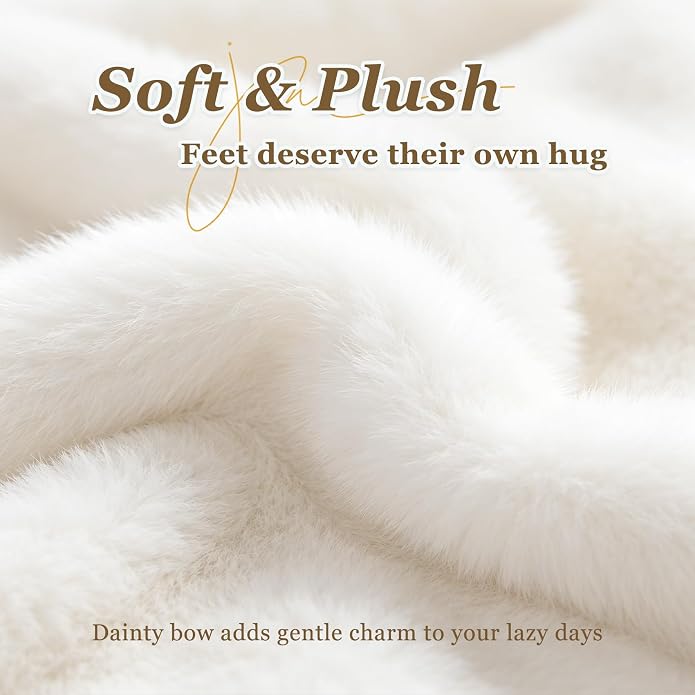 GOEWY Cute Women's Memory Foam House Slippers - Fuzzy Plush Faux Fur Slippers with Bow Butterfly Tie - Anti-Skid Indoor/Outdoor Gifts for Women, Moms & Ladies