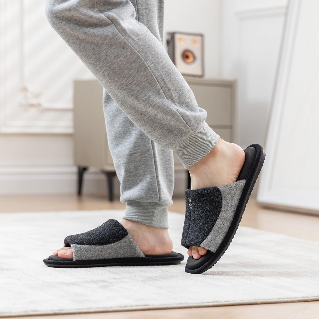 GOEWY Mens Cozy Memory Foam Slippers Indoor Outdoor Gifts for Men Slip On House Shoes Anti-skid Soft Open Toe Slippers