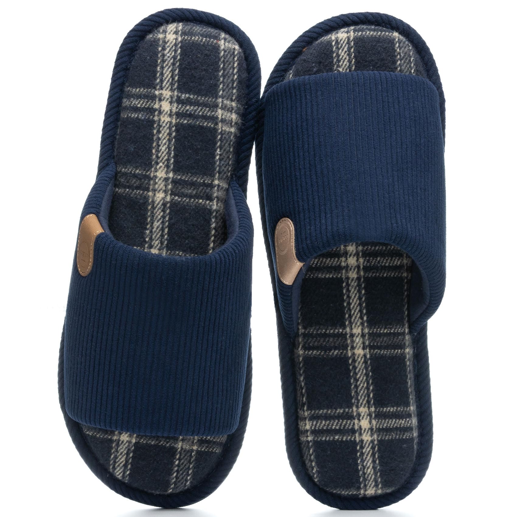 GOEWY Mens Corduroy Memory Foam Slippers Cozy Indoor Outdoor Slip On Anti-Skid Soft House Shoes Gifts for Men