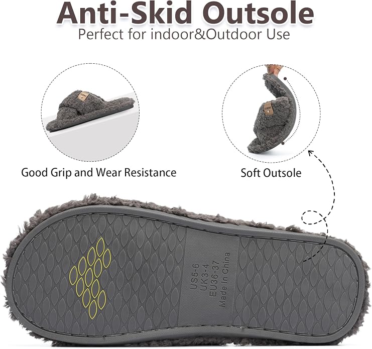 Fuzzy Open Toe Slippers for Women Indoor and Outdoor with Memory Foam Cozy Cross Band Women's Slipper Cute Soft House Shoes Slip On Gifts for Womens Mom Her Ladies Bridesmaid